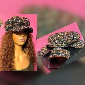 Multi Color Tweed Hat & Slides Bundle Set
